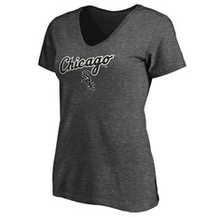 Chicago White Sox Women's Team Logo Lockup V-Neck T-Shirt - Heathered Charcoal