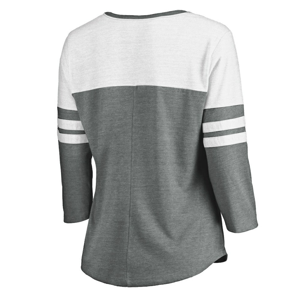 San Diego Padres Women's Official Wordmark 3/4 Sleeve V-Neck T-Shirt - Heathered Gray/White