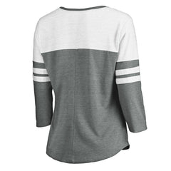 San Diego Padres Women's Official Wordmark 3/4 Sleeve V-Neck T-Shirt - Heathered Gray/White