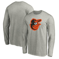 Baltimore Orioles Official Team Logo Long Sleeve T-Shirt - Heather Gray