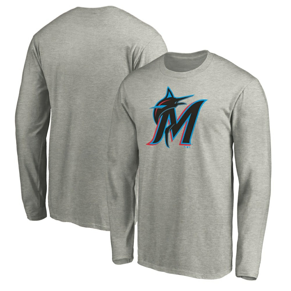 Miami Marlins Official Team Logo Long Sleeve T-Shirt - Heather Gray