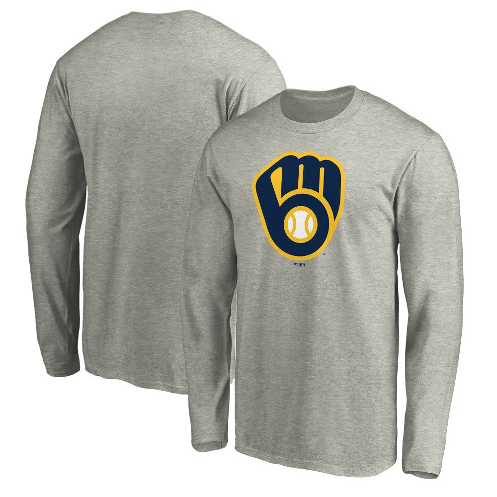 Milwaukee Brewers Official Team Logo Long Sleeve T-Shirt - Heather Gray