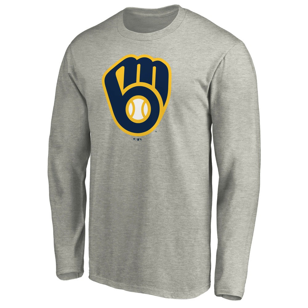 Milwaukee Brewers Official Team Logo Long Sleeve T-Shirt - Heather Gray