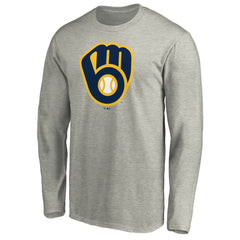 Milwaukee Brewers Official Team Logo Long Sleeve T-Shirt - Heather Gray