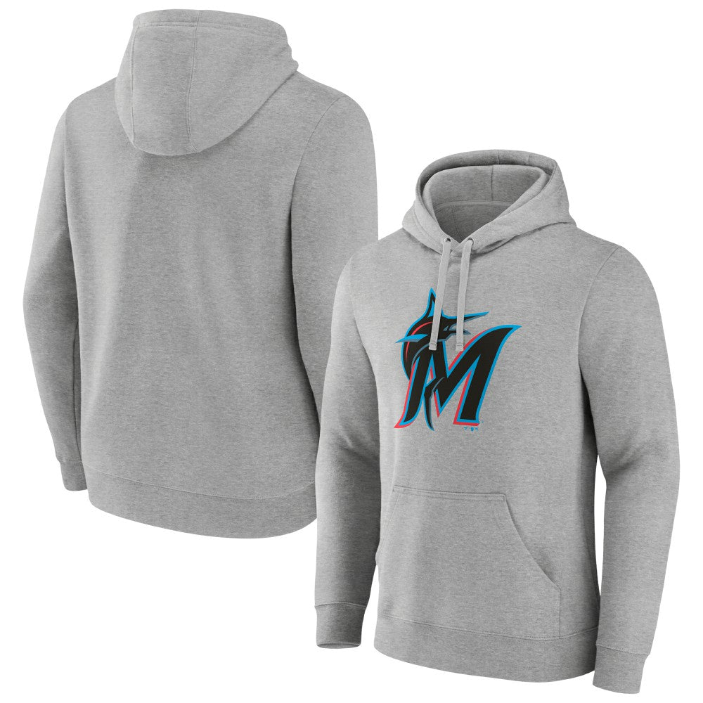 Miami Marlins Official Logo Fitted Pullover Hoodie - Heather Gray