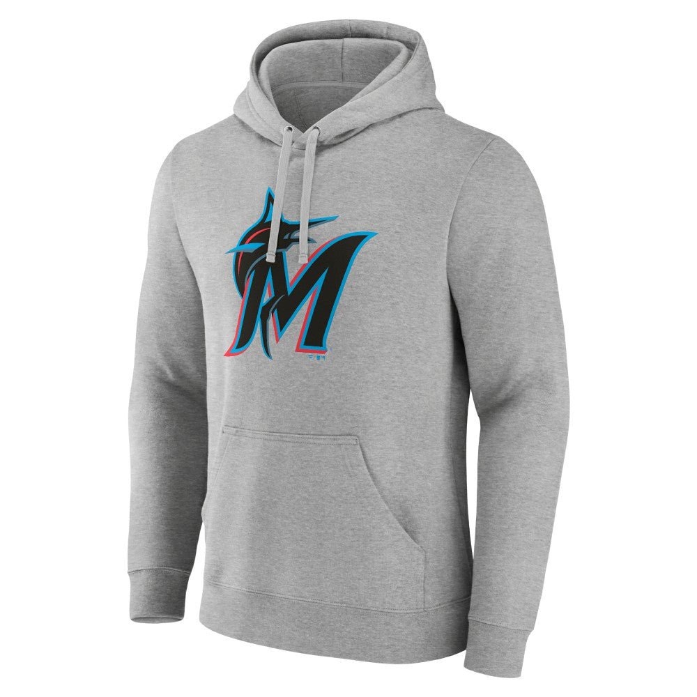 Miami Marlins Official Logo Fitted Pullover Hoodie - Heather Gray