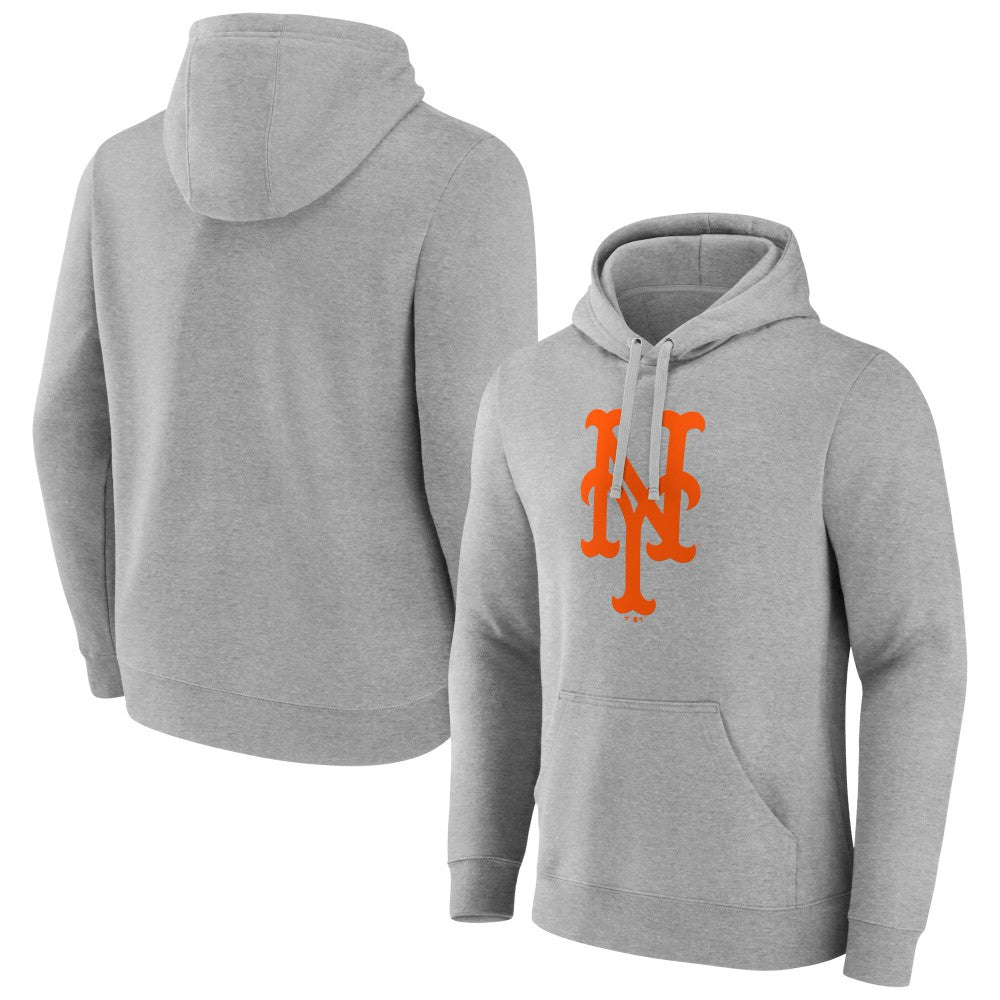New York Mets Official Logo Fitted Pullover Hoodie - Heather Gray