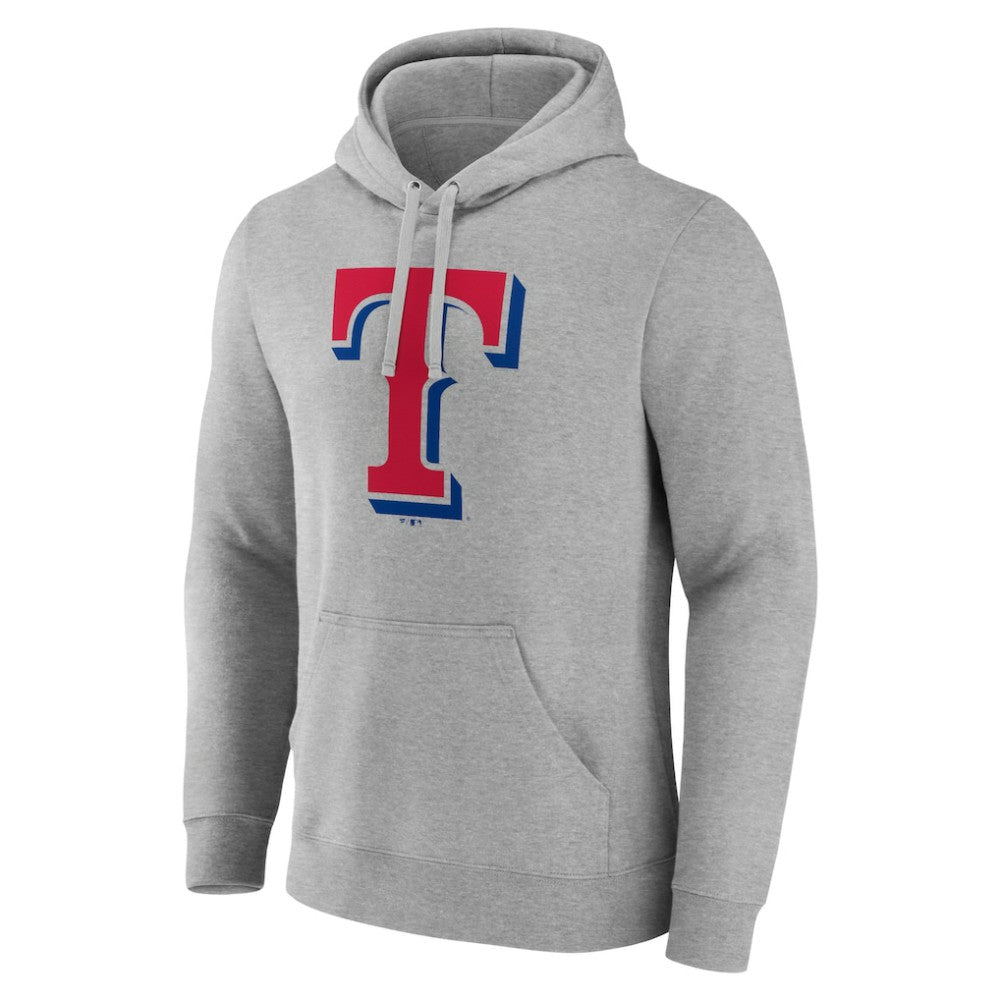 Texas Rangers Official Logo Fitted Pullover Hoodie - Heather Gray