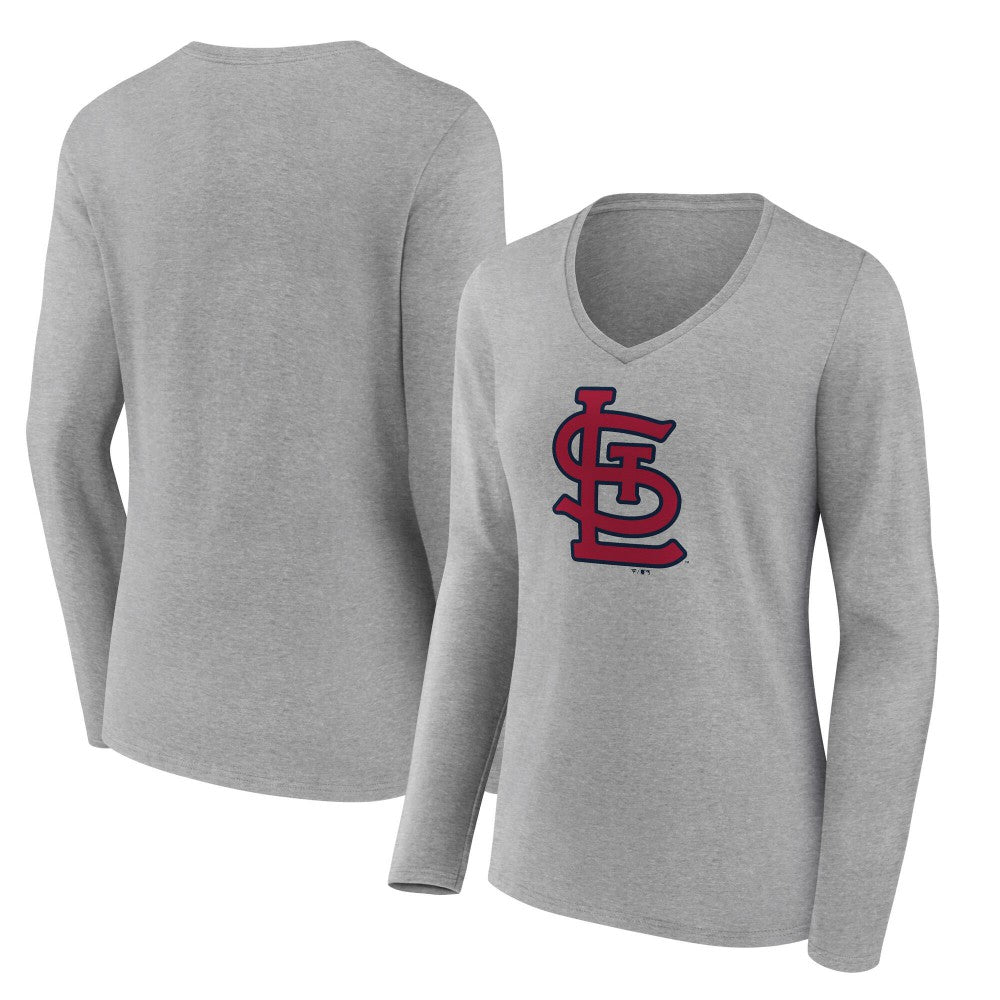 St. Louis Cardinals Women's Core Official Logo Long Sleeve V-Neck T-Shirt - Heather Gray
