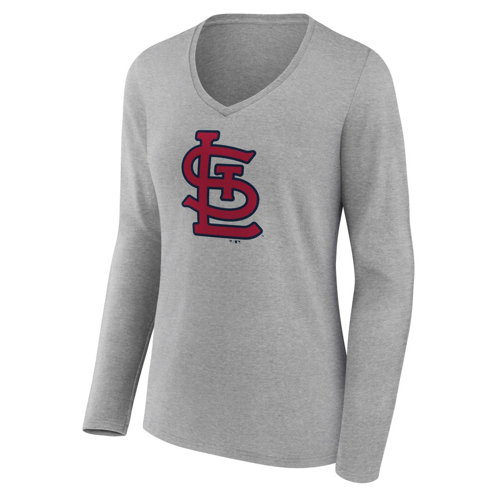 St. Louis Cardinals Women's Core Official Logo Long Sleeve V-Neck T-Shirt - Heather Gray