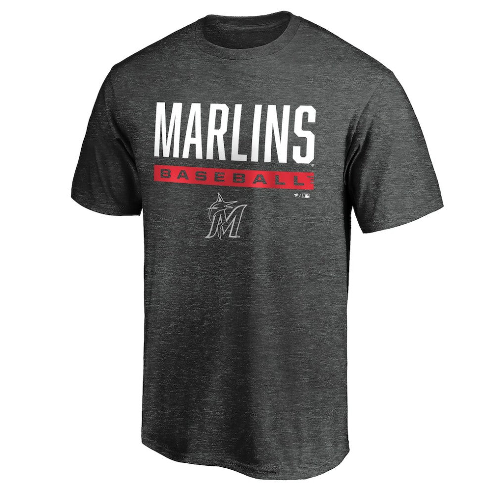Miami Marlins Win Stripe Logo T-Shirt II - Charcoal