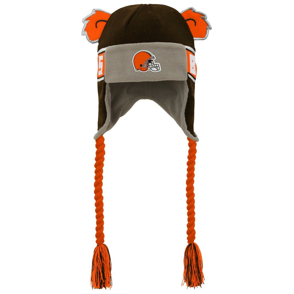 Cleveland Browns Preschool Wordmark Ears Trooper Knit Hat - Brown for sale