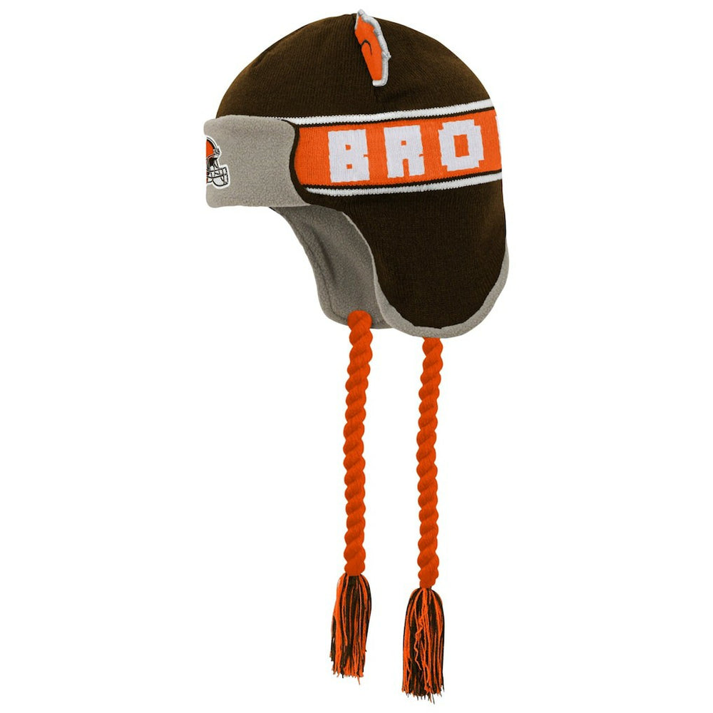Cleveland Browns Preschool Wordmark Ears Trooper Knit Hat - Brown for sale