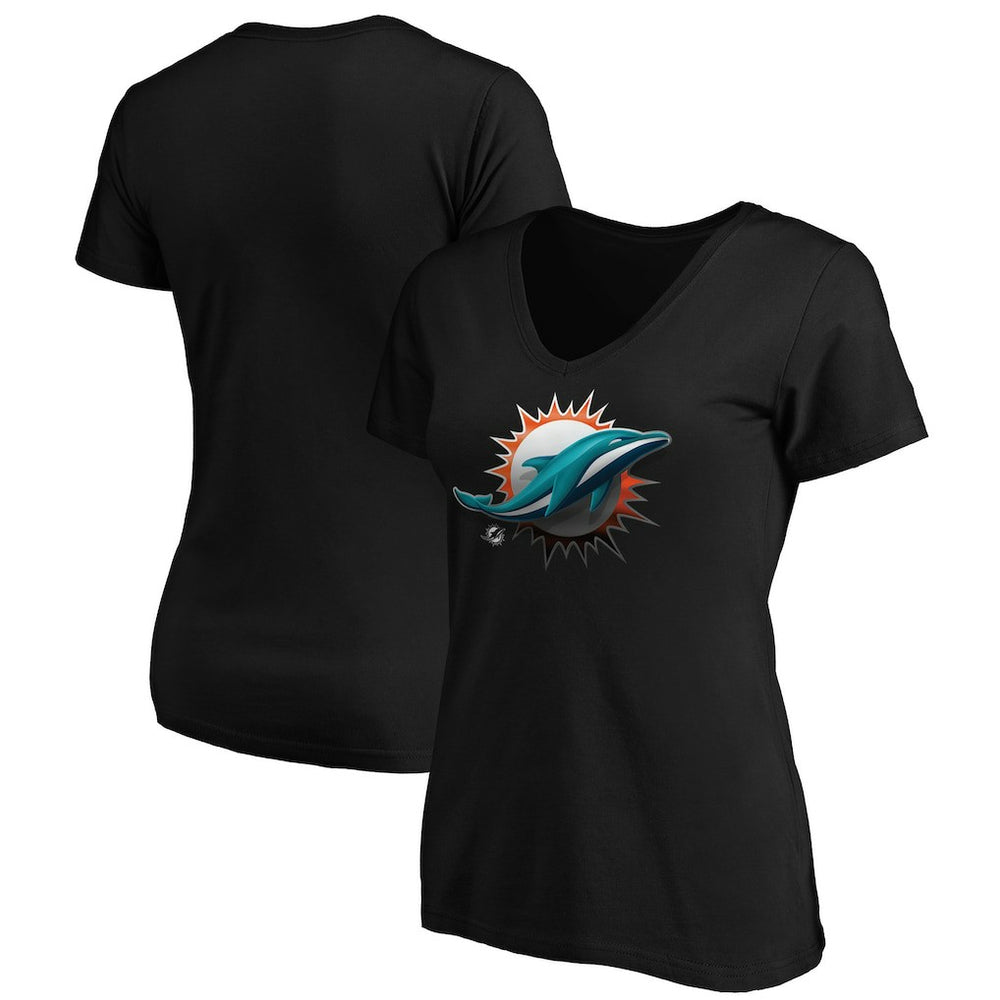 Miami Dolphins Women's Midnight Mascot Logo V-Neck T-Shirt - Black online