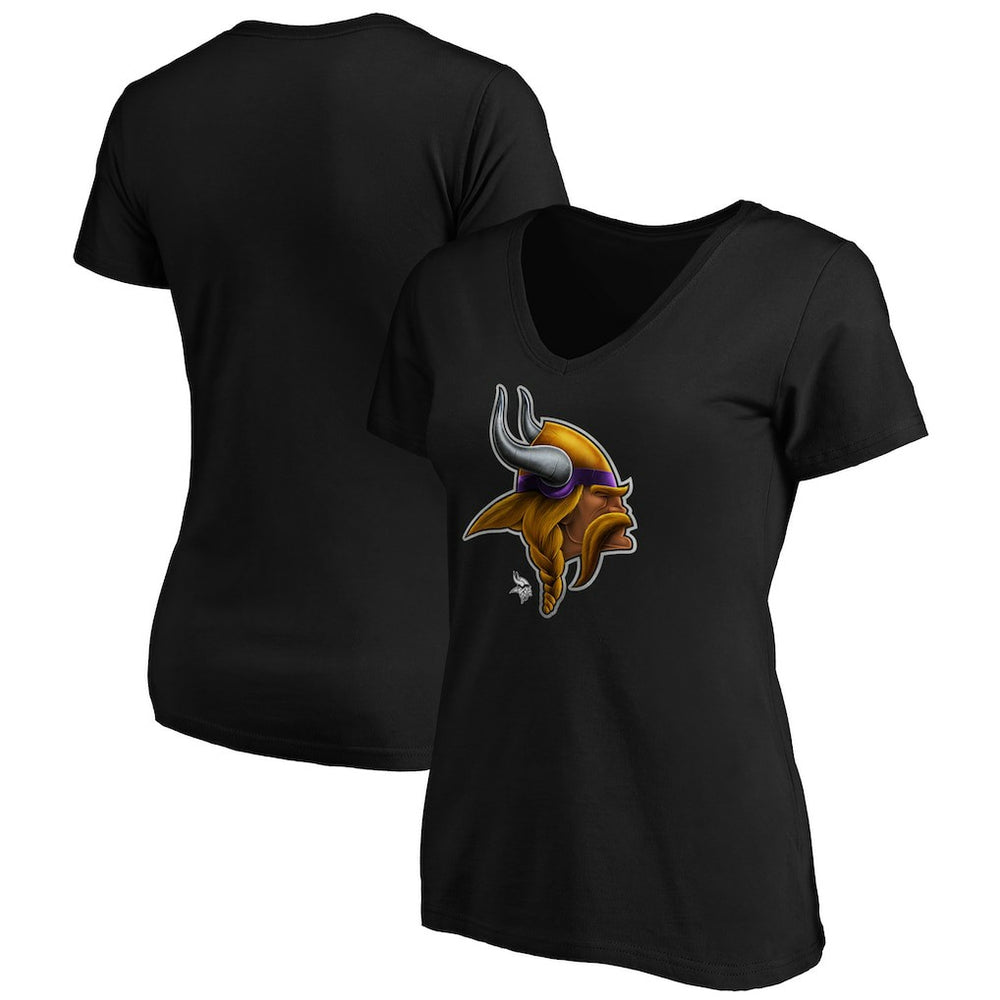 Minnesota Vikings Women's Midnight Mascot Logo V-Neck T-Shirt - Black discount