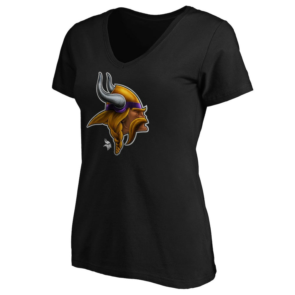 Minnesota Vikings Women's Midnight Mascot Logo V-Neck T-Shirt - Black discount
