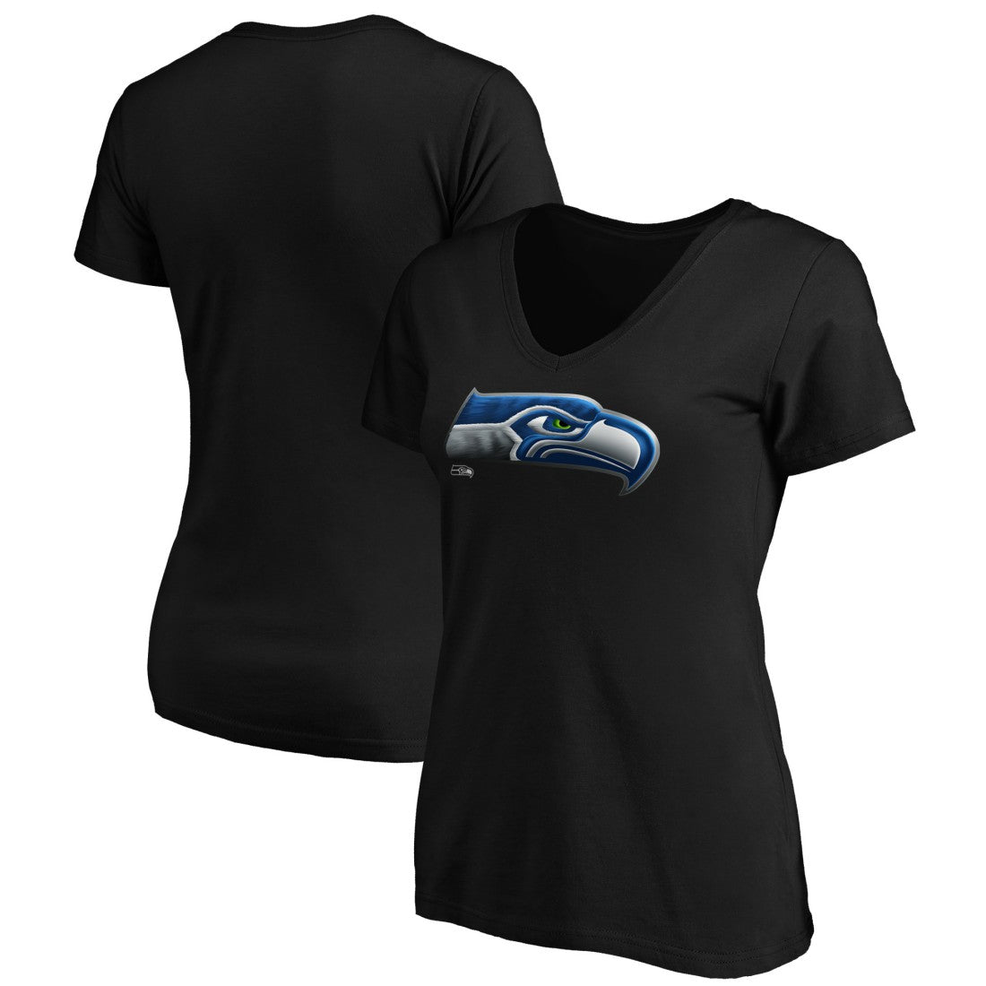 Seattle Seahawks Women's Midnight Mascot Logo V-Neck T-Shirt - Black cheap