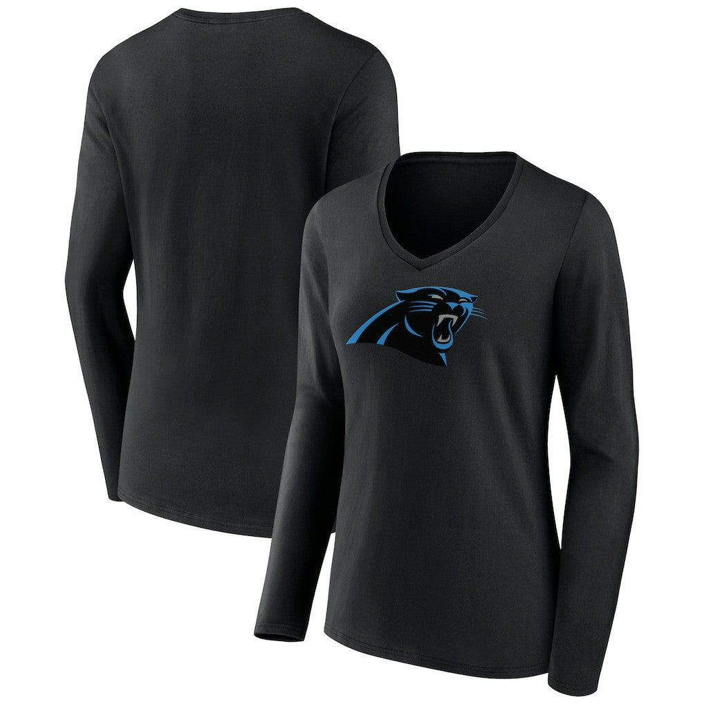 Carolina Panthers Women's Primary Team Logo Long Sleeve V-Neck T-Shirt - Black discount