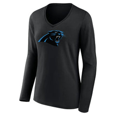 Carolina Panthers Women's Primary Team Logo Long Sleeve V-Neck T-Shirt - Black discount