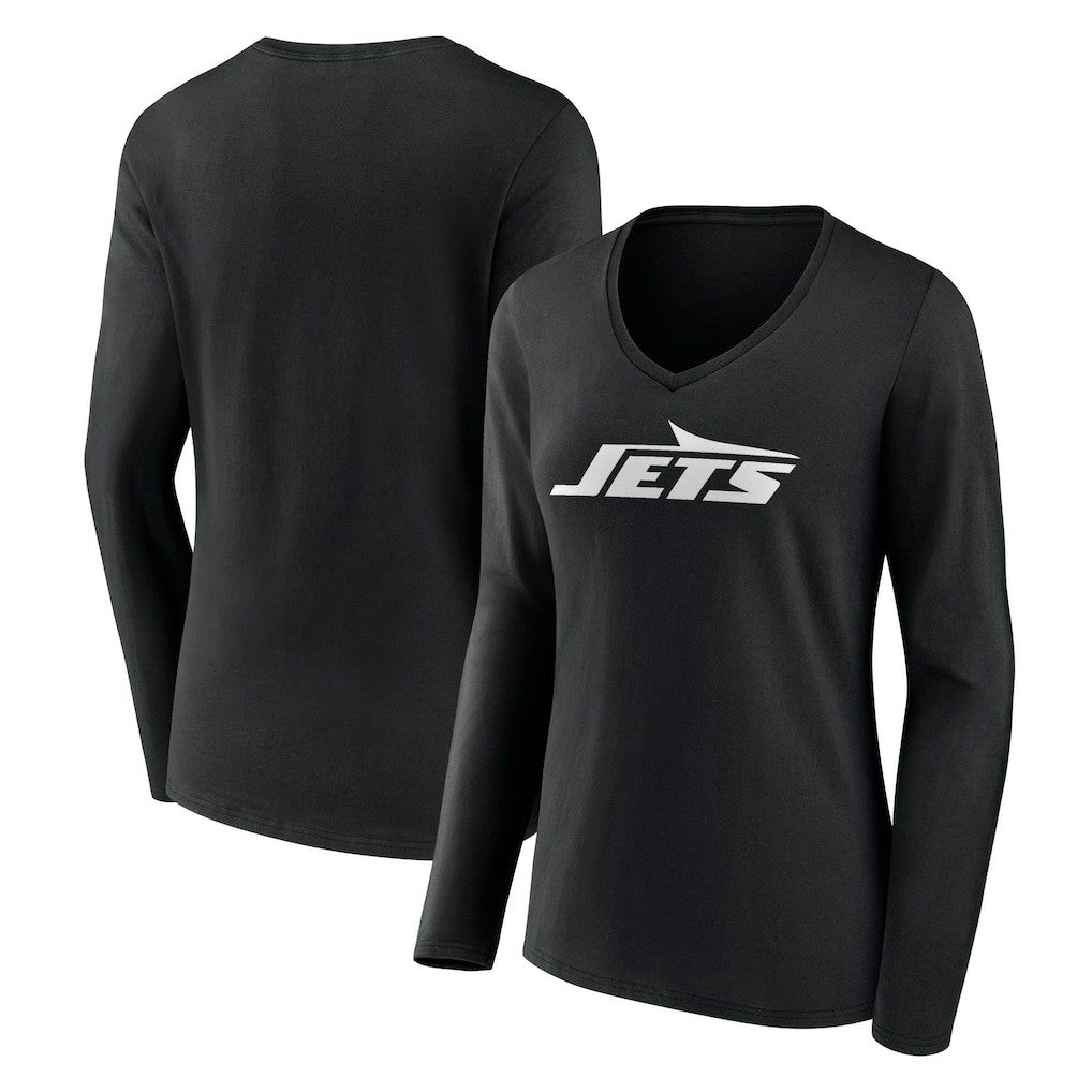 New York Jets Women's Primary Team Logo Long Sleeve V-Neck T-Shirt - Black discount