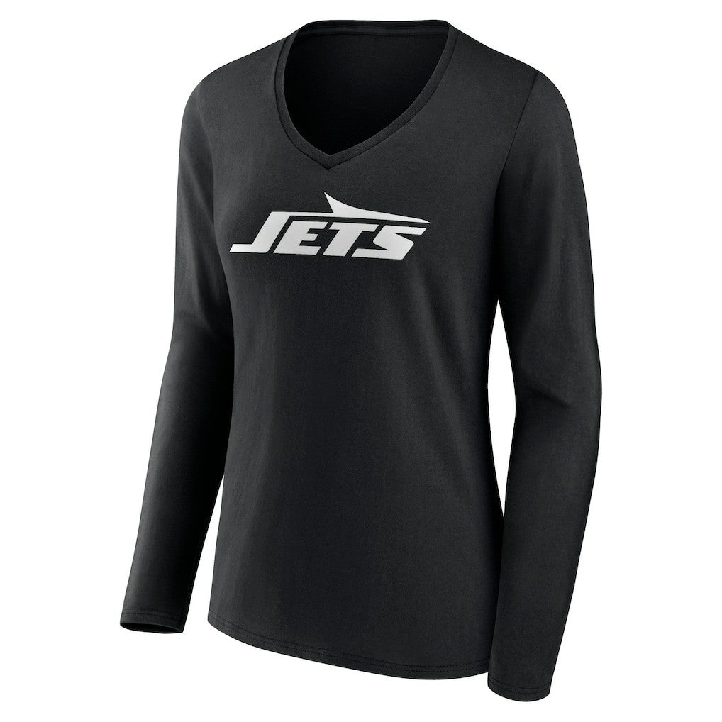 New York Jets Women's Primary Team Logo Long Sleeve V-Neck T-Shirt - Black discount