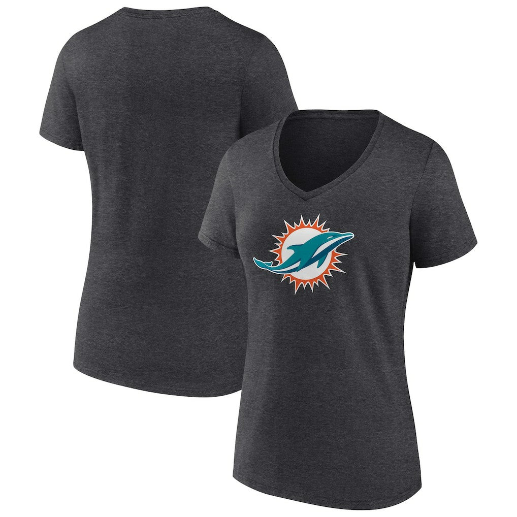 Miami Dolphins Women's Primary Team Logo V-Neck T-Shirt - Charcoal outlet