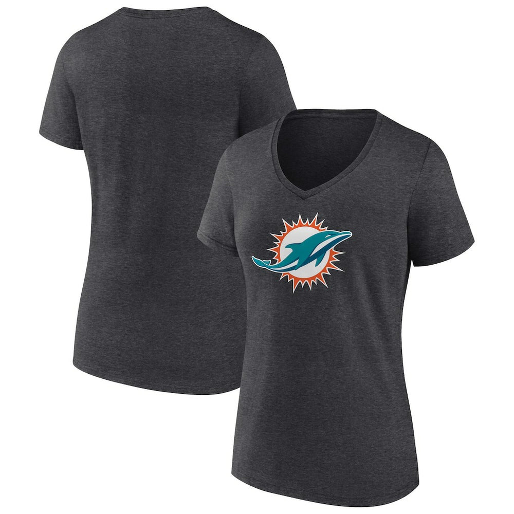 Miami Dolphins Women's Primary Team Logo V-Neck T-Shirt - Charcoal outlet