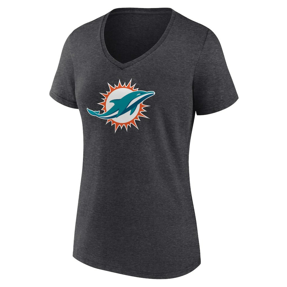 Miami Dolphins Women's Primary Team Logo V-Neck T-Shirt - Charcoal outlet