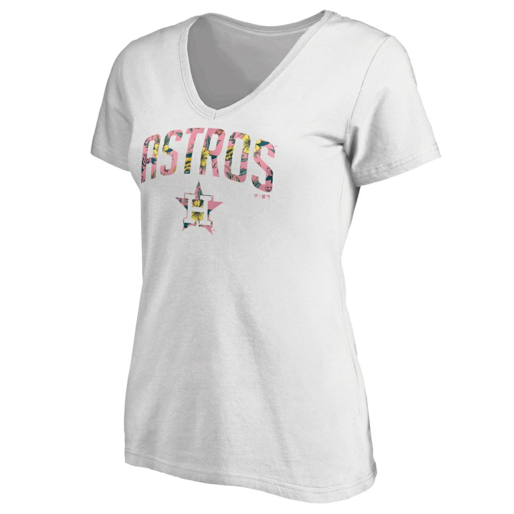 Houston Astros Women's Floral Arched Logo V-Neck T-Shirt - White