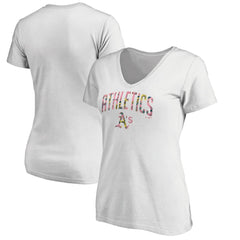 Athletics Women's Floral Arched Logo V-Neck T-Shirt - White