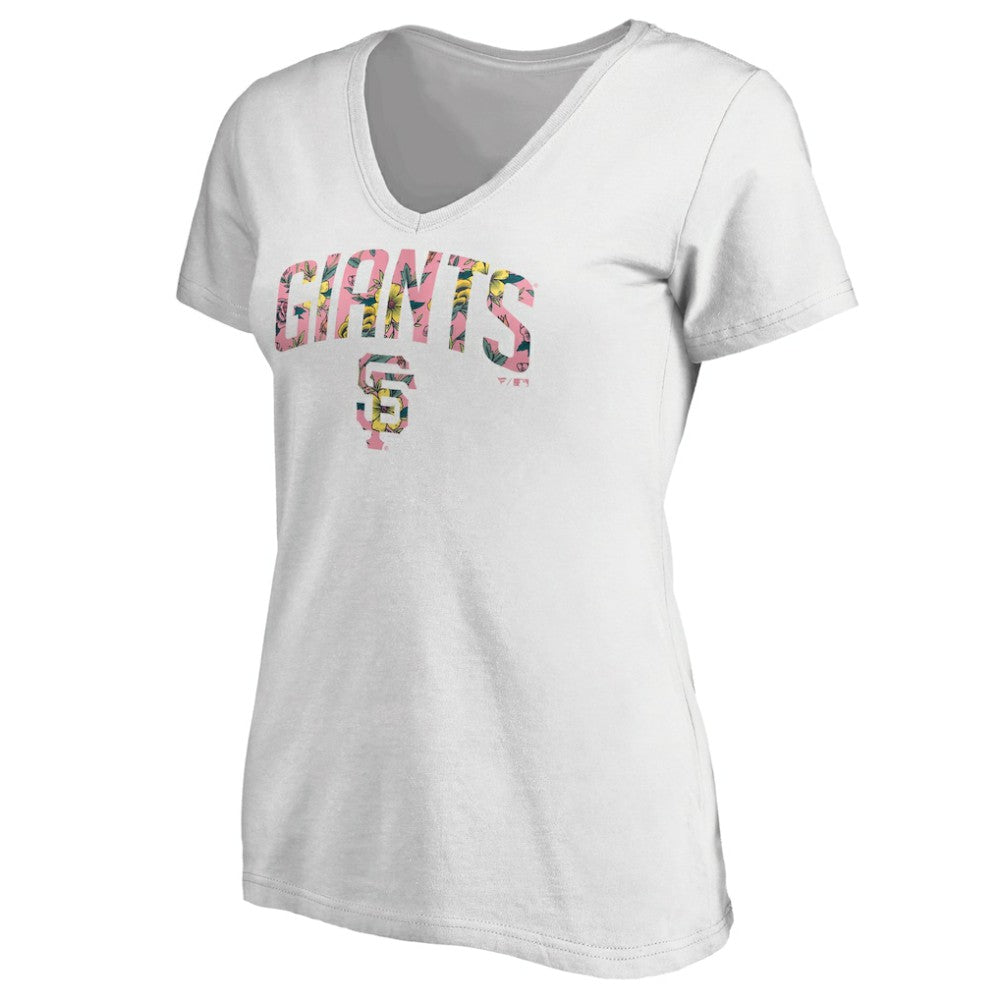 San Francisco Giants Women's Floral Arched Logo V-Neck T-Shirt - White