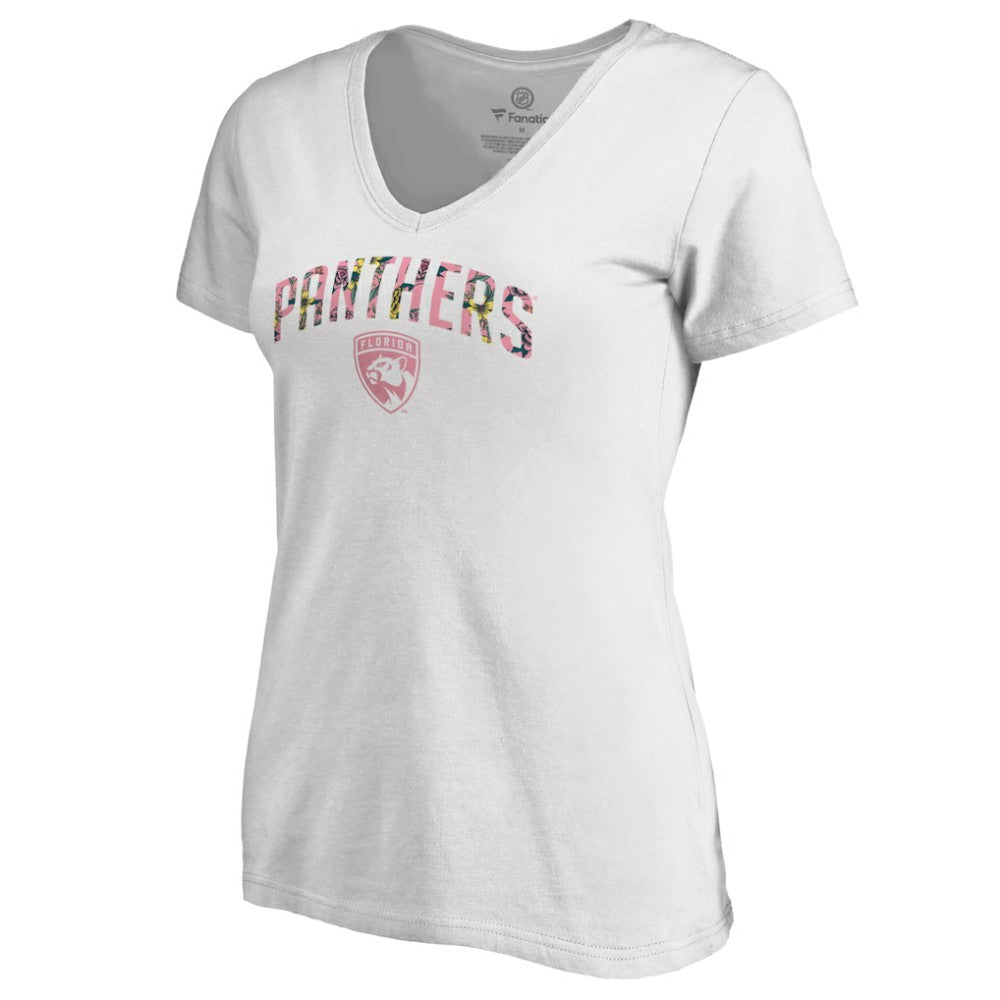 Florida Panthers Women's Floral Arched V-Neck T-Shirt White