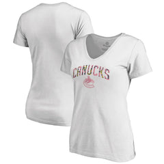 Vancouver Canucks Women's Floral Arched V-Neck T-Shirt White