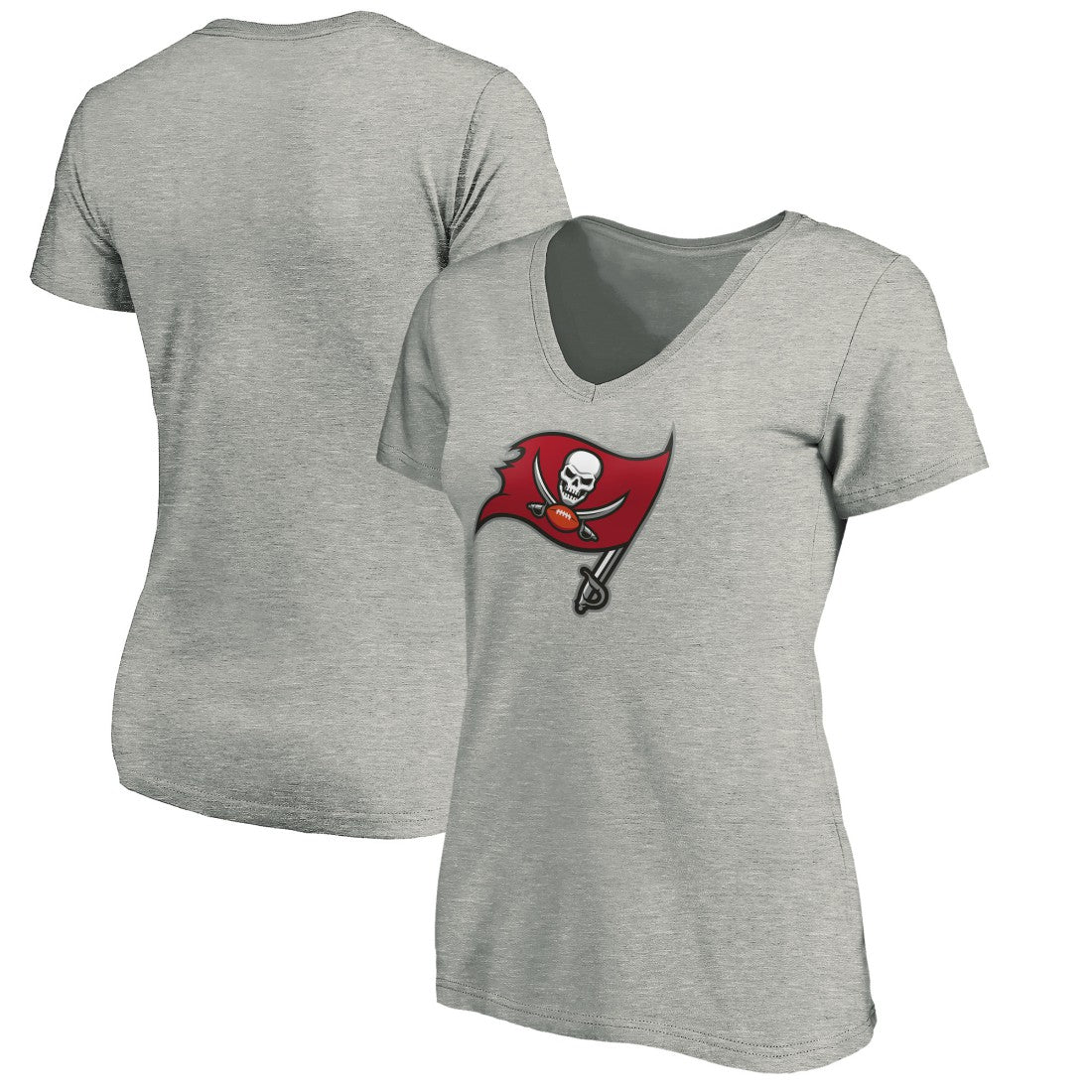 Tampa Bay Buccaneers Women's Primary Logo V-Neck T-Shirt - Heather Gray on sale