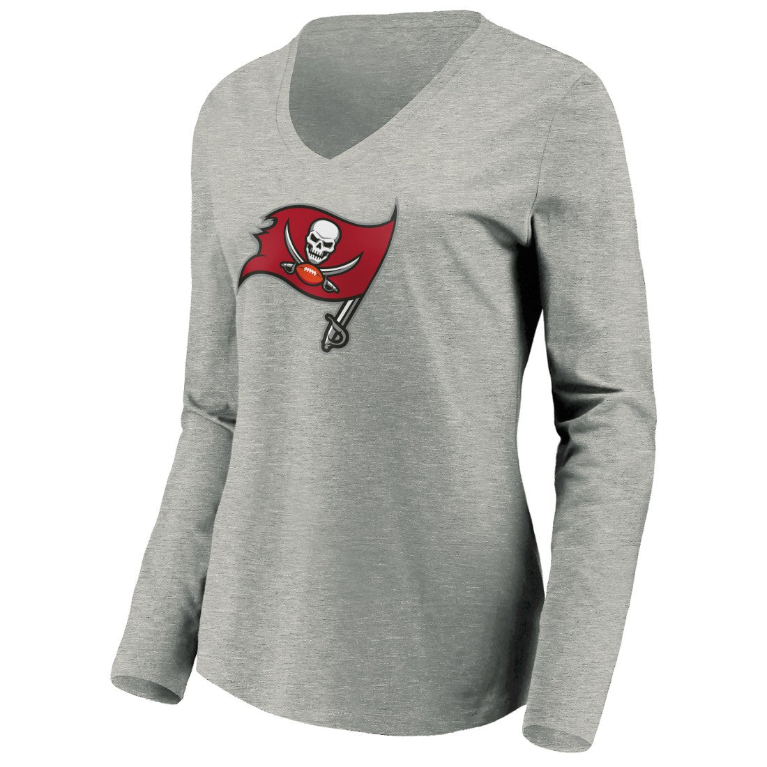 Tampa Bay Buccaneers Women's Primary Logo Long Sleeve V-Neck T-Shirt - Heather Gray for sale