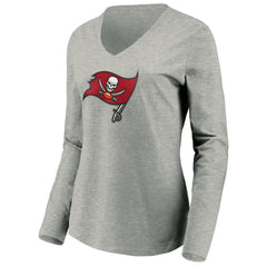 Tampa Bay Buccaneers Women's Primary Logo Long Sleeve V-Neck T-Shirt - Heather Gray for sale
