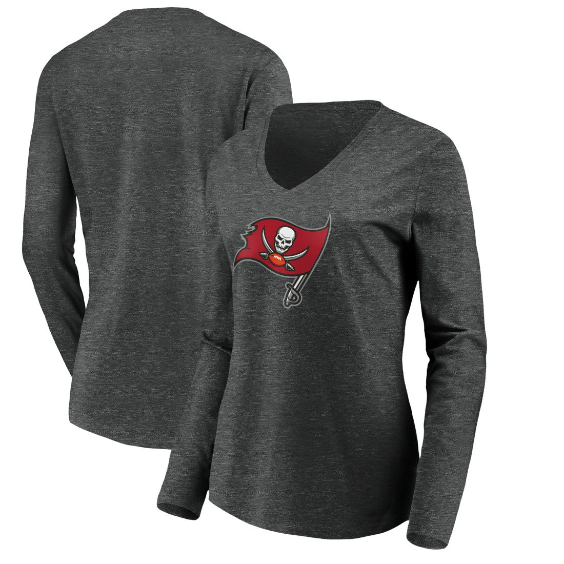 Tampa Bay Buccaneers Women's Primary Logo Long Sleeve V-Neck T-Shirt - Heather Gray sale