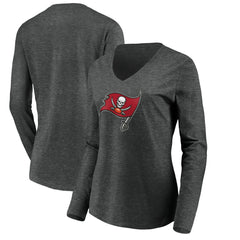 Tampa Bay Buccaneers Women's Primary Logo Long Sleeve V-Neck T-Shirt - Heather Gray sale