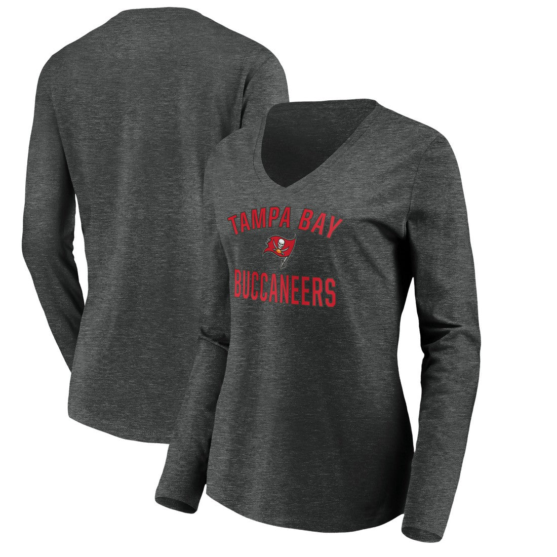 Tampa Bay Buccaneers Women's Victory Arch Long Sleeve V-Neck T-Shirt - Heather Gray discount