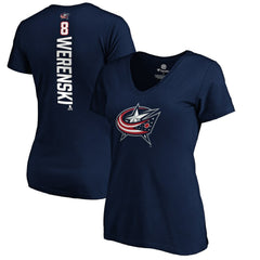 Zach Werenski Columbus Blue Jackets Women's Playmaker V-Neck T-Shirt Navy