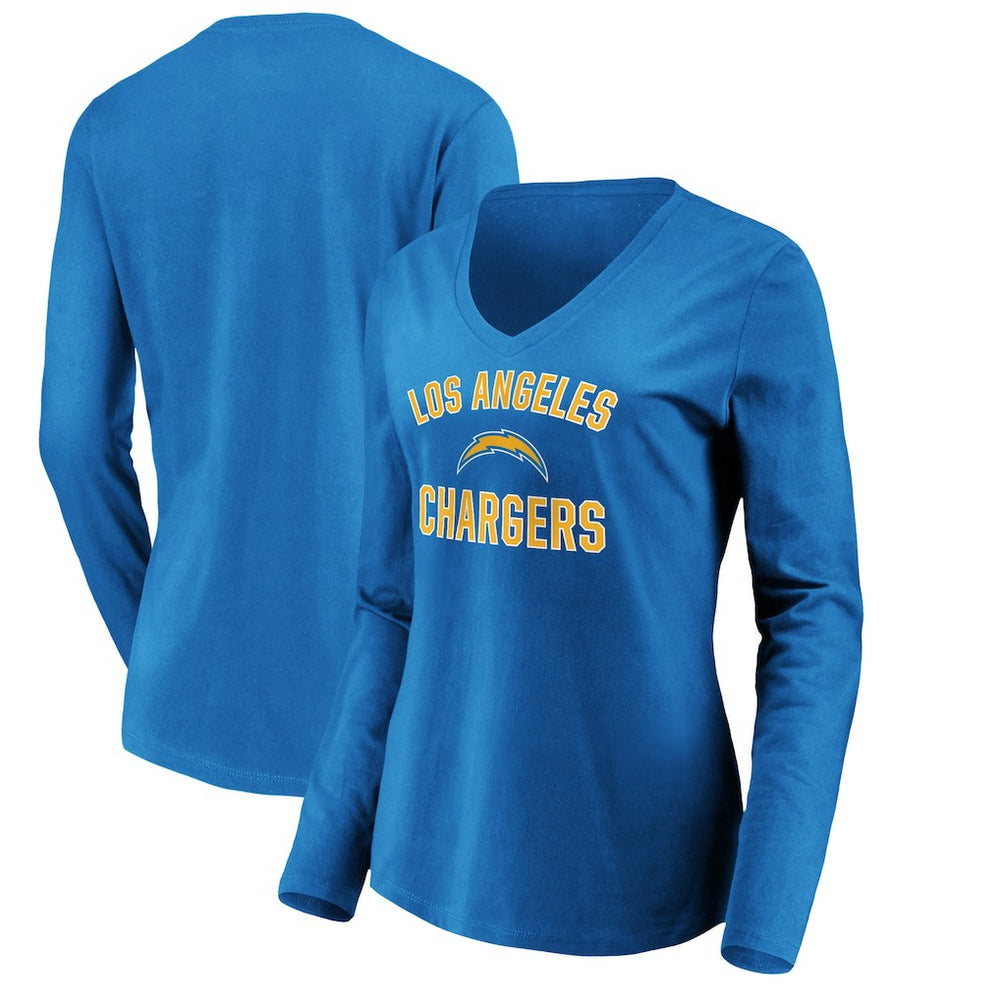 Los Angeles Chargers Women's Victory Arch Long Sleeve V-Neck T-Shirt - Powder Blue sale