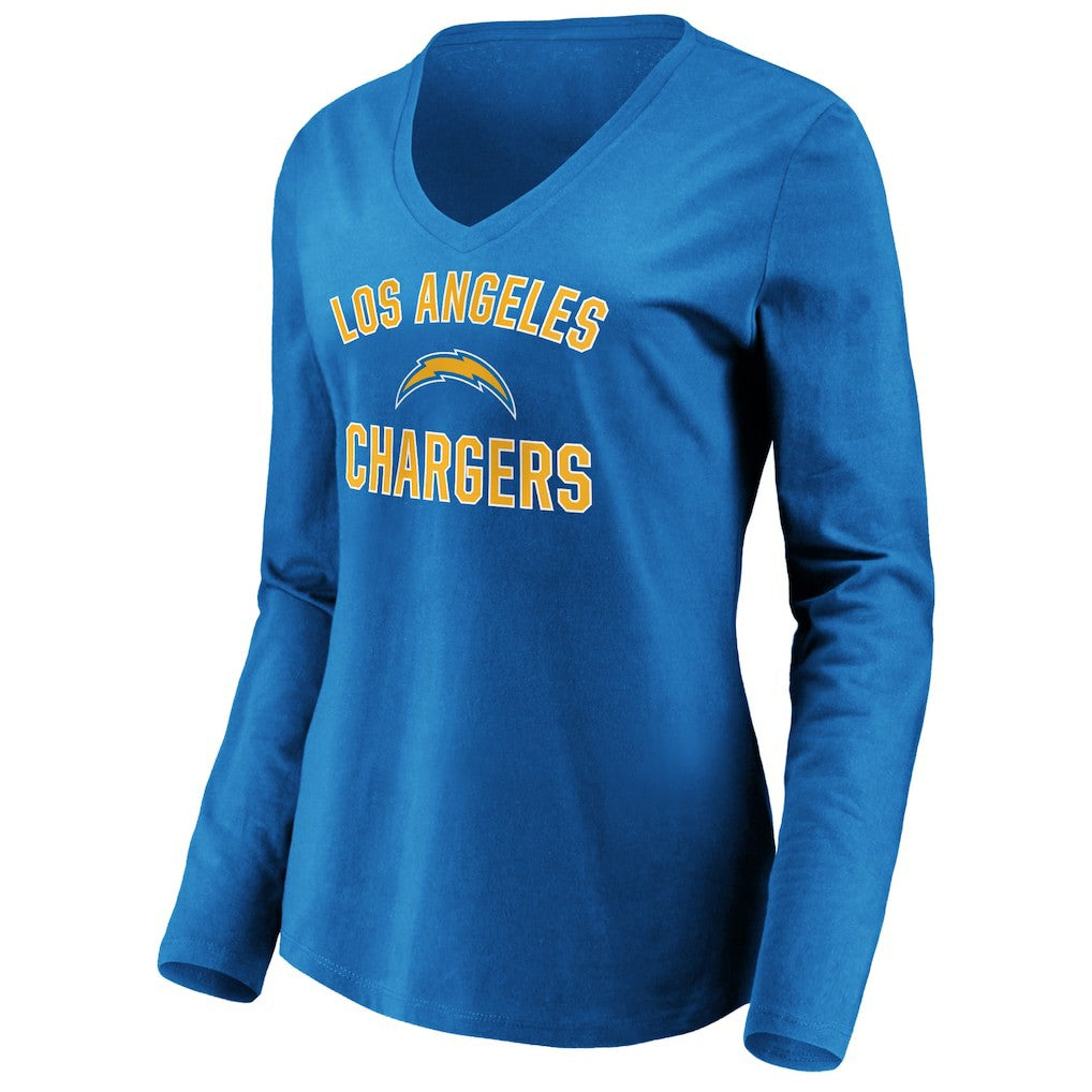 Los Angeles Chargers Women's Victory Arch Long Sleeve V-Neck T-Shirt - Powder Blue sale