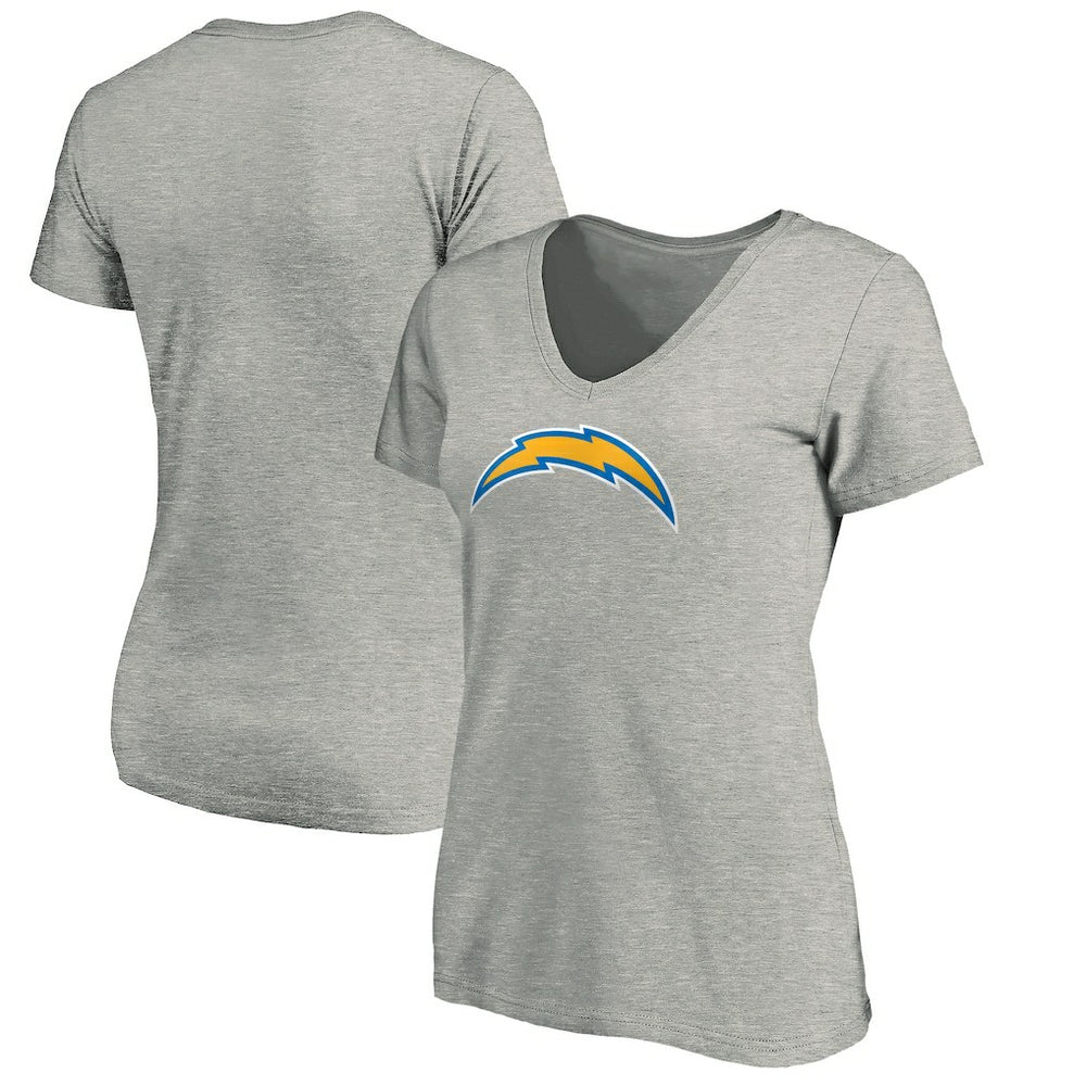 Los Angeles Chargers Women's Primary Logo V-Neck T-Shirt - Heather Gray outlet