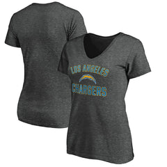 Los Angeles Chargers Women's Victory Arch V-Neck T-Shirt - Heathered Gray sale