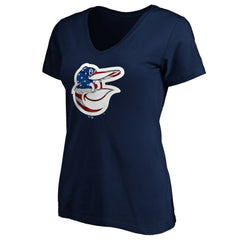 Baltimore Orioles Logo Women's Banner Wave V-Neck T-Shirt - Navy