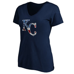 Kansas City Royals Logo Women's Banner Wave V-Neck T-Shirt - Navy
