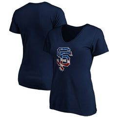 San Francisco Giants Logo Women's Banner Wave V-Neck T-Shirt - Navy