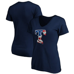 Texas Rangers Logo Women's Banner Wave V-Neck T-Shirt - Navy