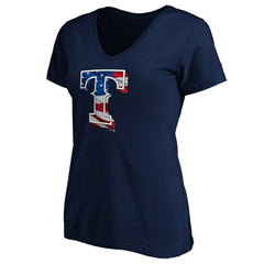 Texas Rangers Logo Women's Banner Wave V-Neck T-Shirt - Navy