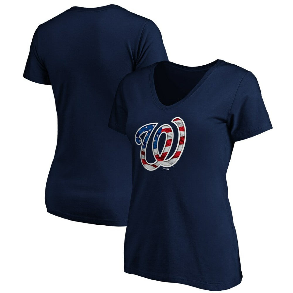 Washington Nationals Logo Women's Banner Wave V-Neck T-Shirt - Navy